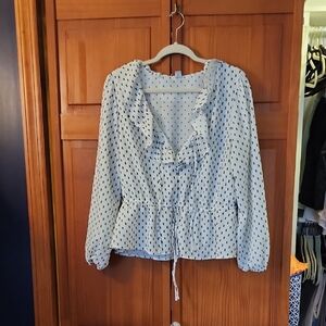 Old Navy Blue Puff Sleeve Blouse with Ruffles